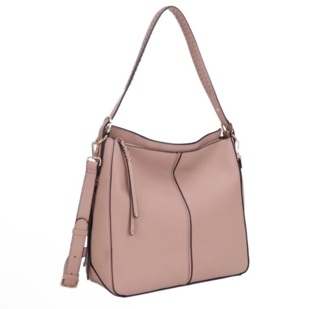 Malibu Skye Claire NWOT Hobo Handbag with Whipstitching Detail Handle, Nude, NEW